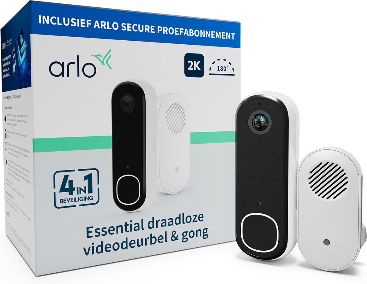 Sonnette vidéo sans fil Arlo 2k avec carillon de caméra, 1 jeu de sonnettes, blanc