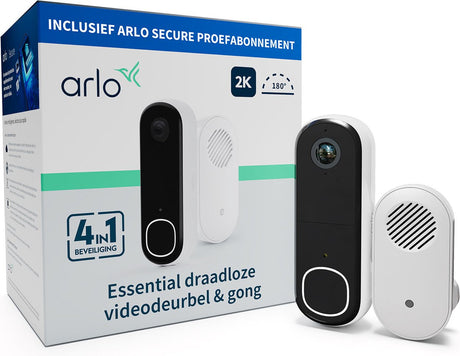 Sonnette vidéo sans fil Arlo 2k avec carillon de caméra, 1 jeu de sonnettes, blanc