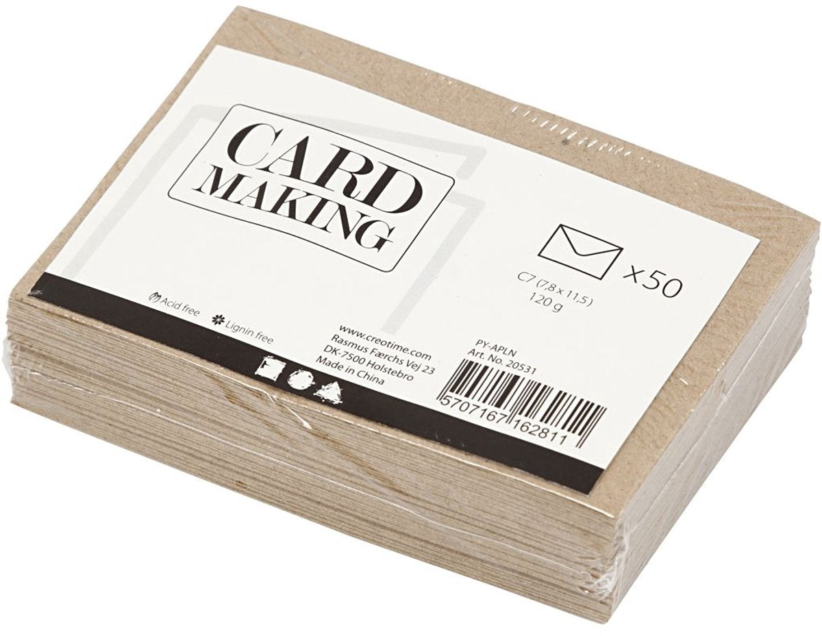 Enveloppe recyclée Creativ company, format enveloppe 7,8x11,5 cm, 120 gr, naturel, 50 pièces 1 boîte
