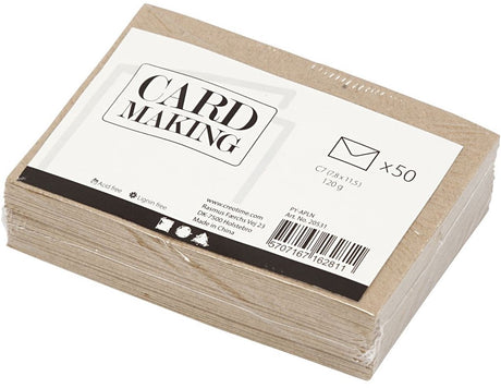 Enveloppe recyclée Creativ company, format enveloppe 7,8x11,5 cm, 120 gr, naturel, 50 pièces 1 boîte