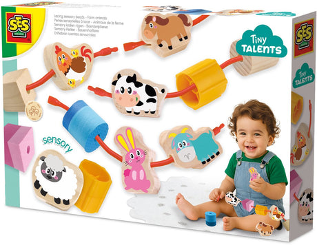 Ses créatifs - petits talents - enfilage de perles sensorielles - animaux de la ferme - jouets sensoriels - motricité - chaîne sécuritaire - à partir de 18 mois