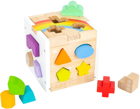 Small foot - cube trieur de formes en bois arc-en-ciel,