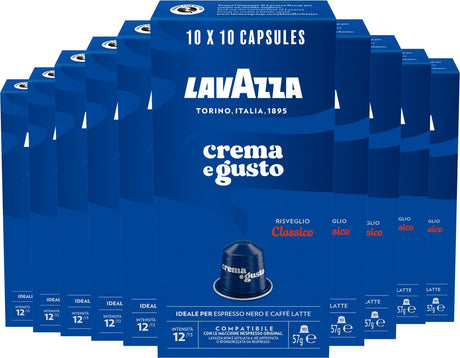Lavazza crema e gusto classico - 100 tasses nespresso - mélange de café d'arabica Robusta - intensité : 12 13 - 10 x 10 capsules en aluminium