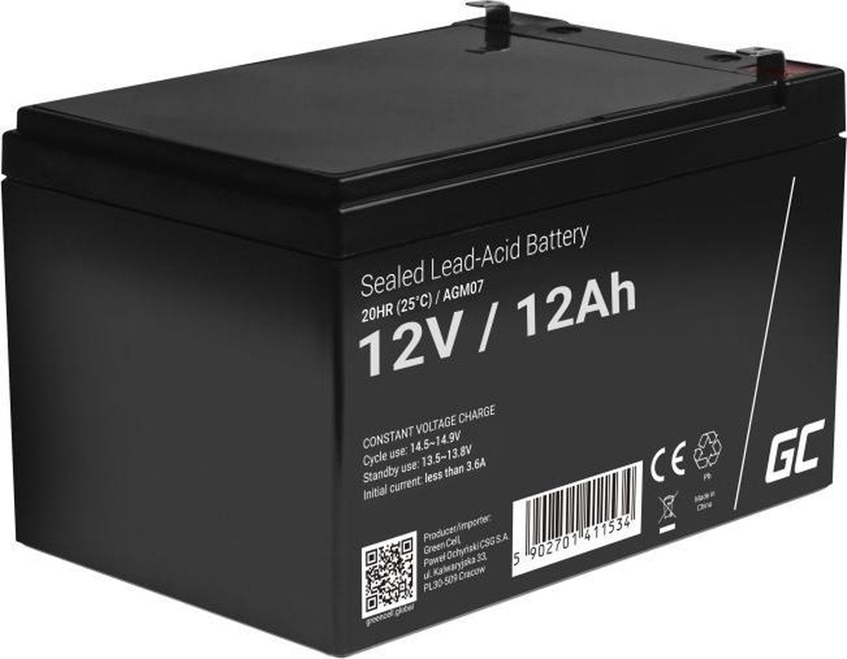 Batterie verte 12v 12ah (6.3mm) 12000mah vrla agm