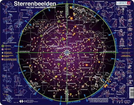 Constellations de Larsen – puzzle – sciences spatiales – astronomie – puzzle éducatif pour enfants – 70 pièces – fabriqué en Norvège – pièces extra épaisses de 2,5 mm – plateau avec bord fixe