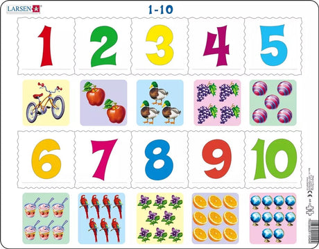 Larsen chiffres 1–10 – puzzle – apprendre à compter – chiffres – puzzle éducatif pour enfants – 10 pièces – fabriqué en Norvège – pièces extra épaisses de 2,5 mm – plateau avec bord fixe
