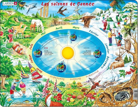Larsen les saisons de l'année – puzzle – temps et nature – saisons et mois – puzzle éducatif pour enfants – 44 pièces – fabriqué en Norvège – pièces extra épaisses de 2.5 mm – plateau avec plaque fixe