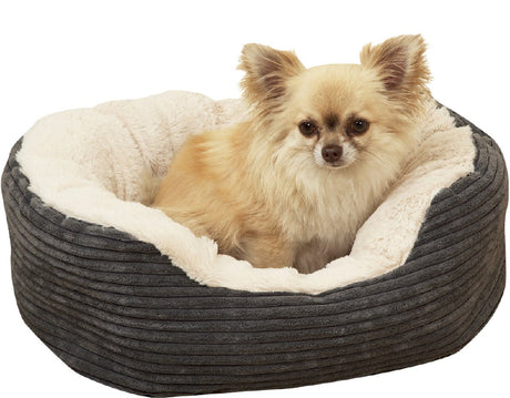 Peluche en corde jumbo en bois de rose – lit pour chien ovale - petit - 51x43 cm – lit pour chien doux et chaud – lavable – fond antidérapant – gris crème