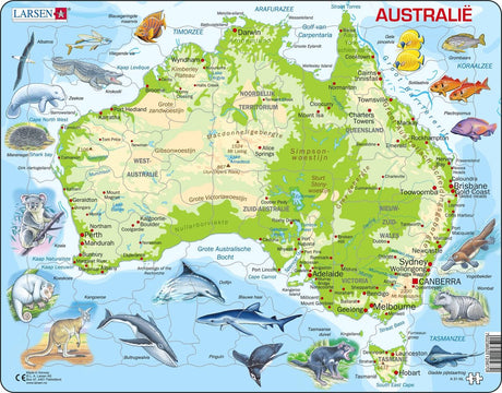 Selecta Larsen puzzle carte Australie géographiquement avec des animaux, 65 pcs.
