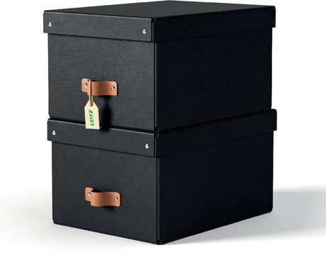 Boîte de rangement Leitz puro de taille moyenne avec couvercle - lot de 2 - 17 l - carton 100 % recyclé - noir