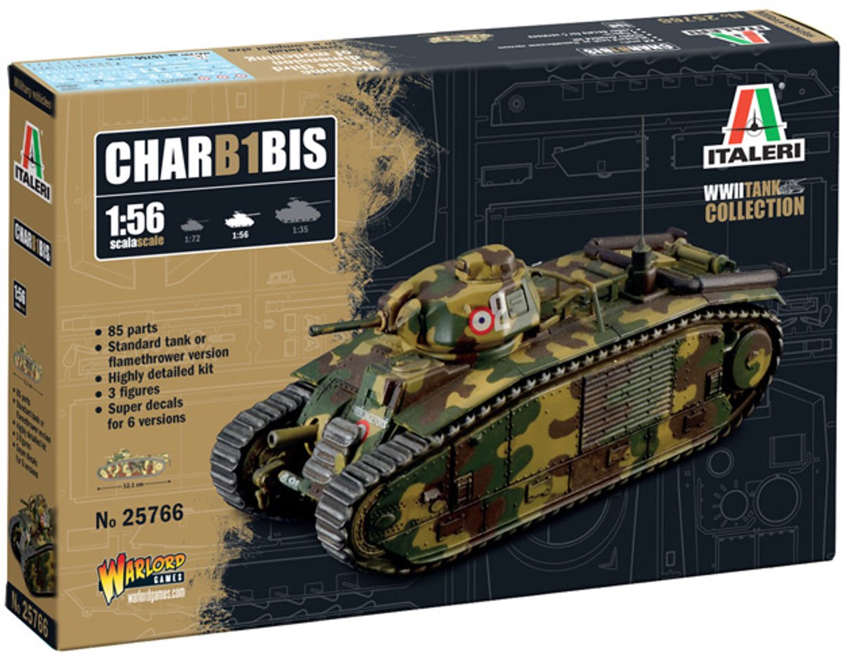 Italeri maquette avion - 25766 char b1 bis char seconde guerre mondiale plastique - 1:56 - modélisme