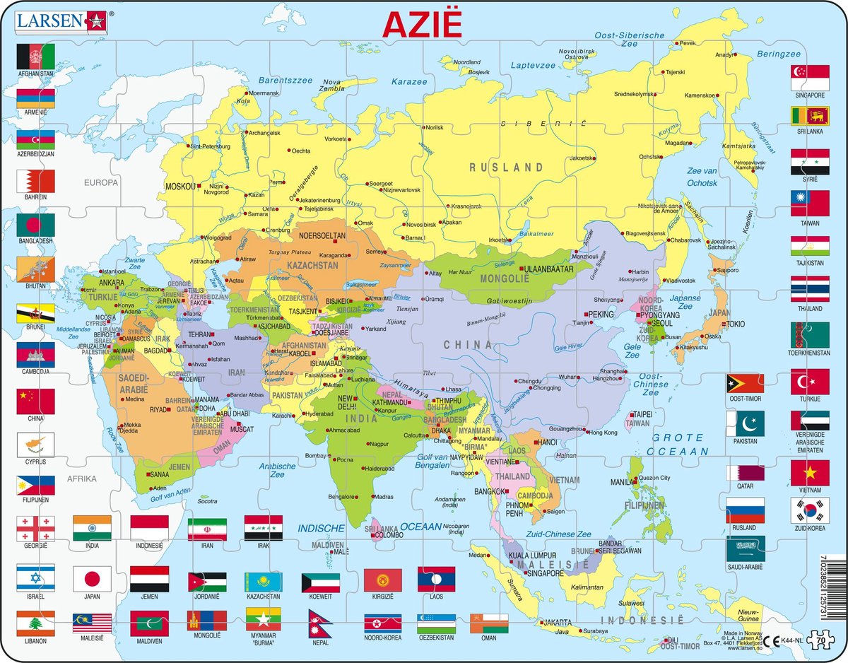 Selecta Larsen puzzle carte Asie avec drapeaux, 70 pcs.