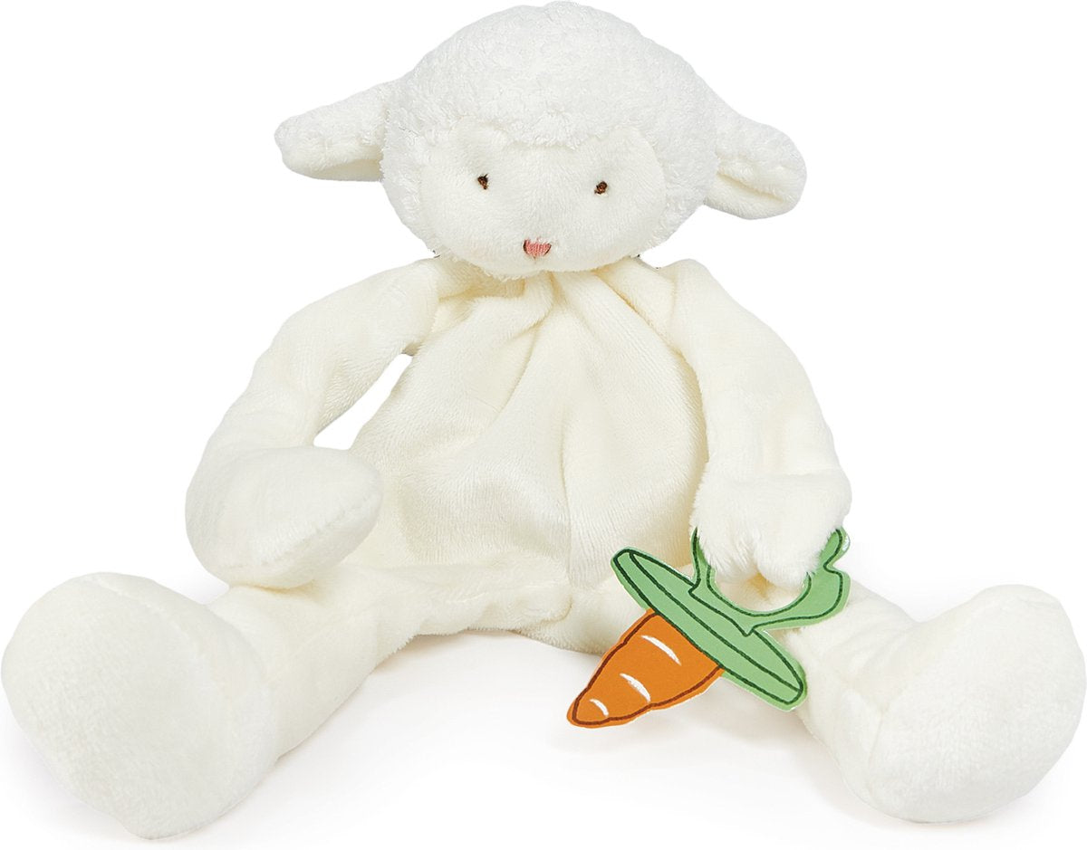 Bunnies by the Bay doudou avec attache-sucette agneau - chiffon pour tétine - extrêmement doux - fermeture velcro pour tétine - lavable en machine - 25 cm - blanc