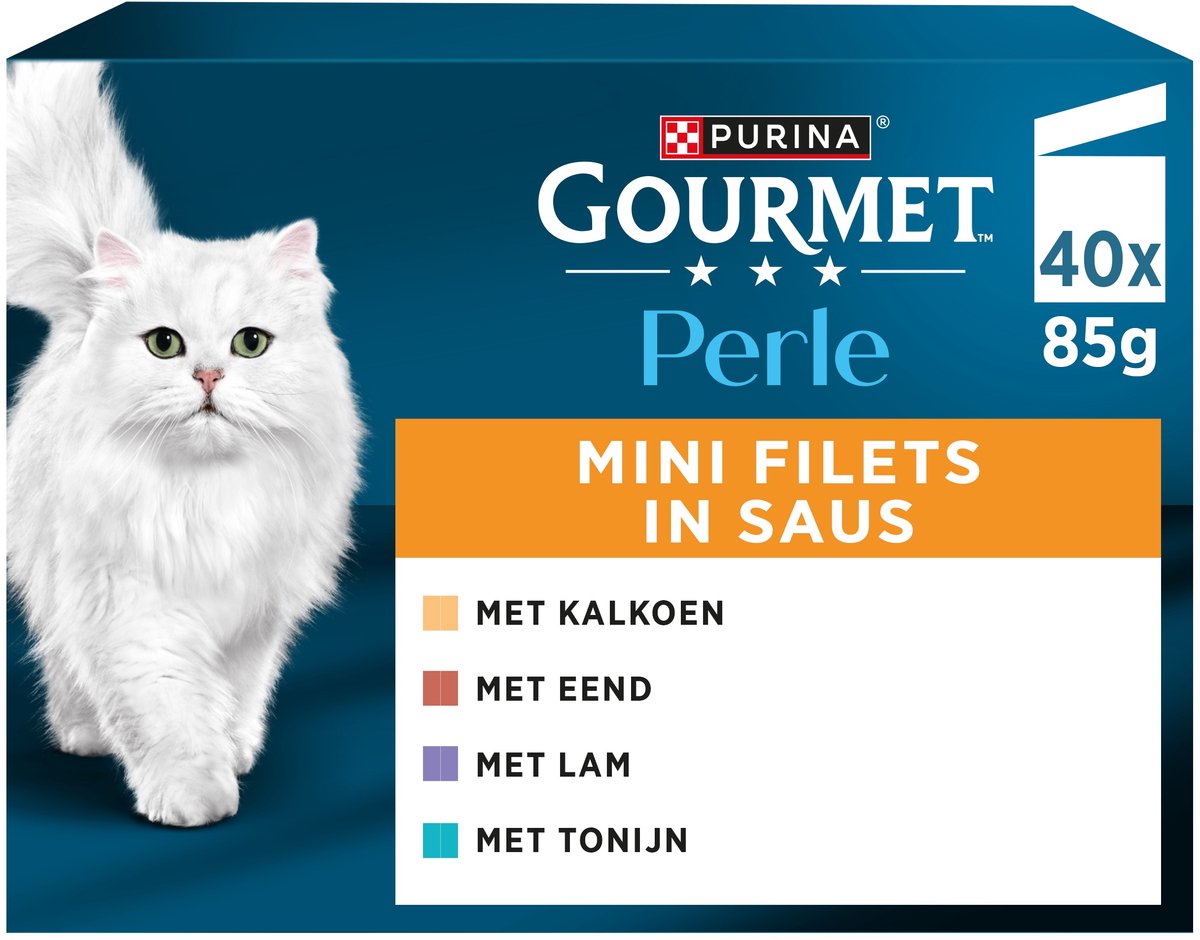 Gourmet perle mini filets en sauce - nourriture humide pour chats - dinde canard thon agneau - 40 x 85 g