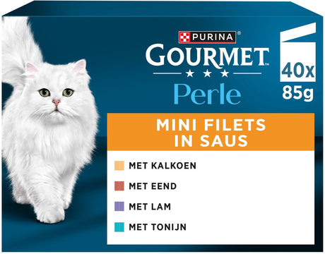 Gourmet perle mini filets en sauce - nourriture humide pour chats - dinde canard thon agneau - 40 x 85 g