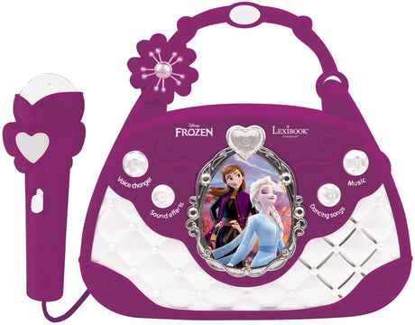 Sac à main avec enceinte musicale Lexibook Frozen avec microphone, changeur de voix et câble d'entrée