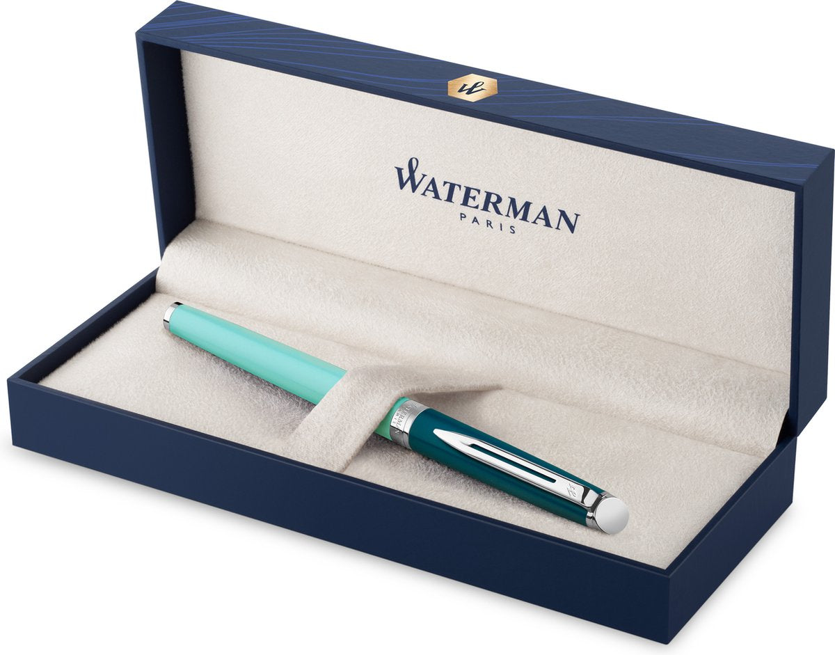 Stylo roller hémisphère Waterman | peinture vert métal avec détails palladiés | point fin | encre noire | avec coffret cadeau