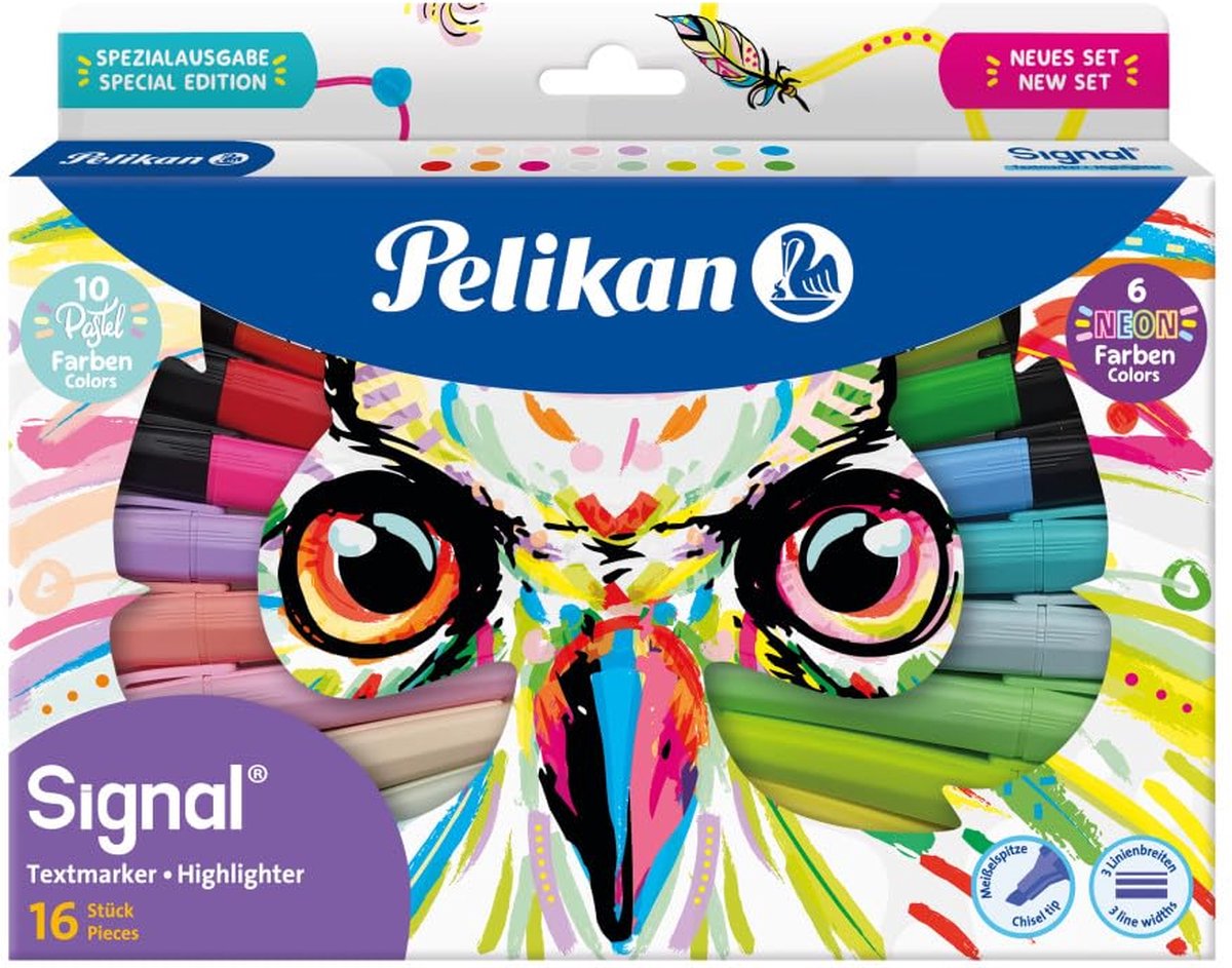 Pelikan surligneur set 16 pièces – surligneurs néon pastel – pointe biseautée 2-5 mm