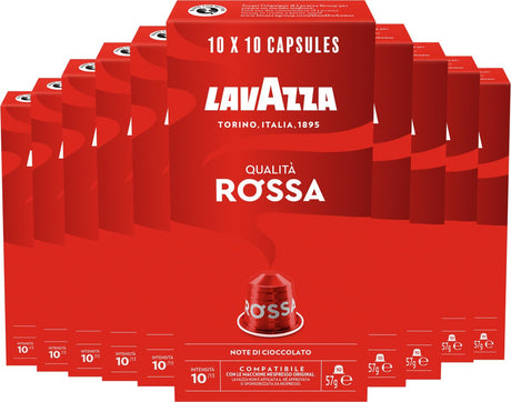 Tasses à café Lavazza qualità rossa - 100 tasses nespresso - café 100% arabica - intensité : 10 13 - 10 x 10 capsules en aluminium