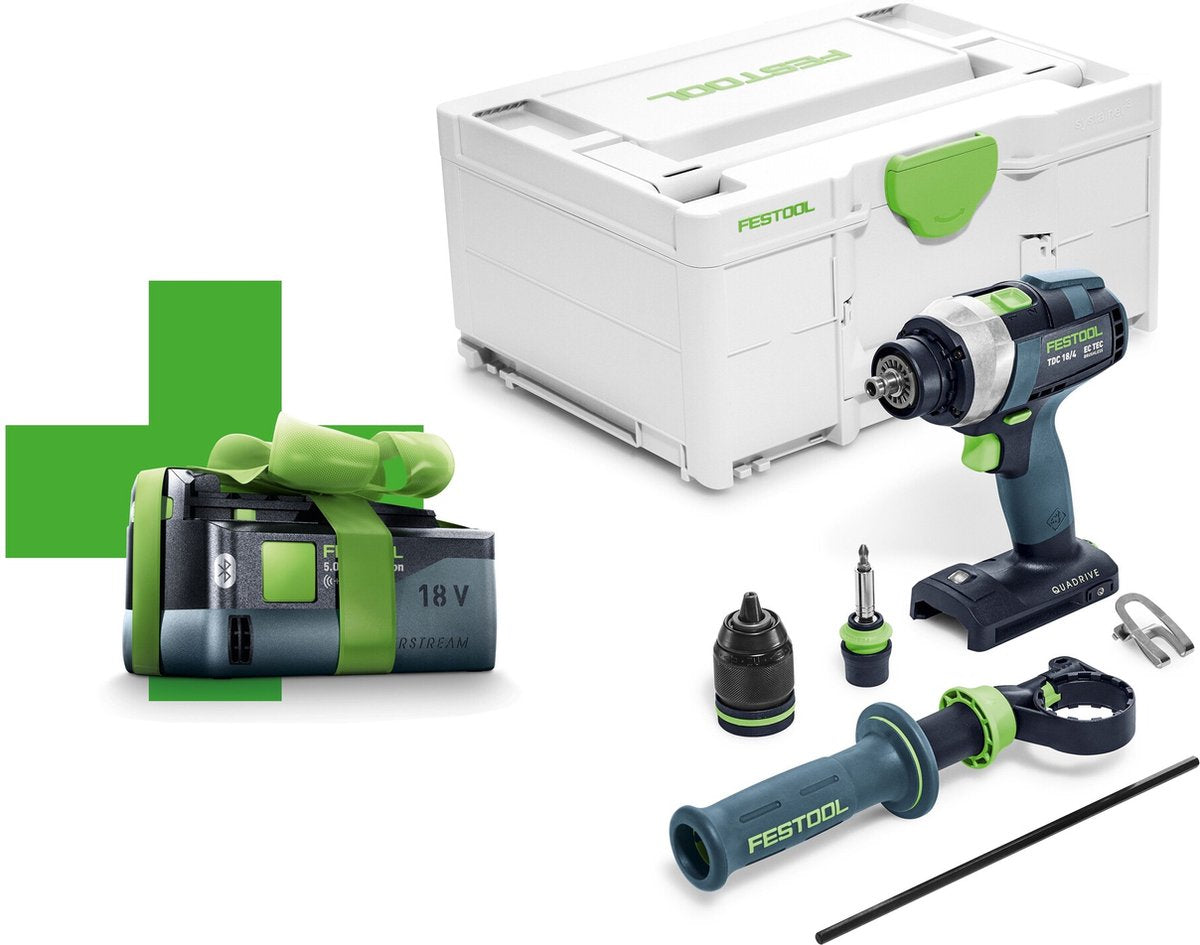 Festool tdc 18 4 i-basic-5.0 perceuse-visseuse sans fil quadrive 18v 5.0ah dans systainer - 577052
