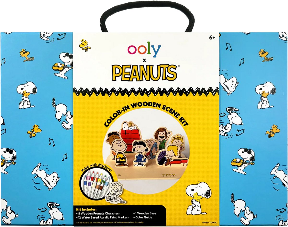 Ooly - x peanuts - scène prédécoupée snoopy à colorier - 12 marqueurs peinture acrylique