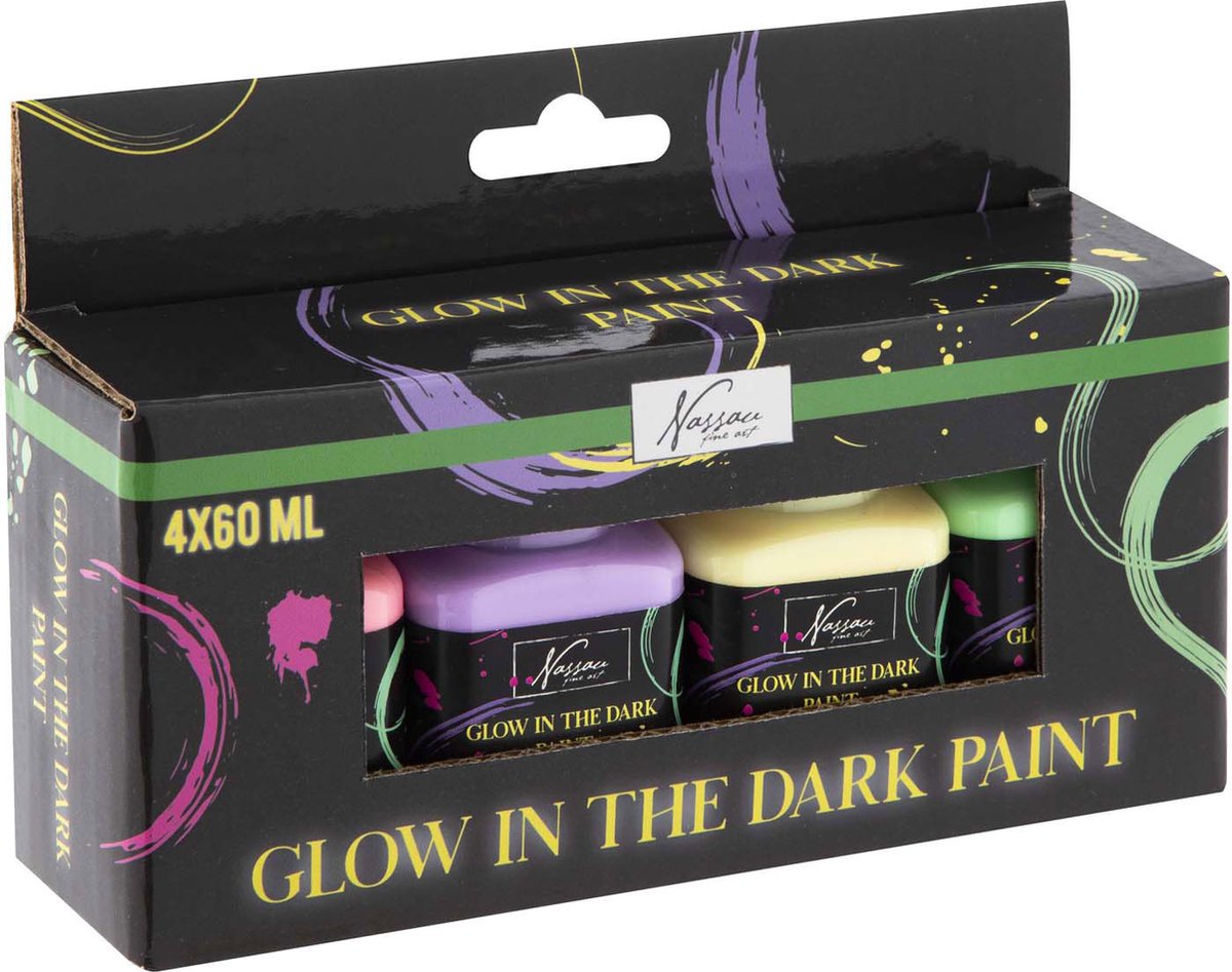 Peinture acrylique Creative Craft Group qui brille dans le noir, 4x60ml