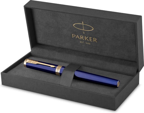 Stylo roller Parker Ingenuity | collection de base | bleu avec finition dorée | encre noire | point fin | coffret cadeau