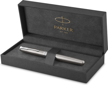 Stylo plume Parker Sonnet | acier inoxydable avec détails en palladium | plume fine | coffret cadeau