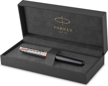 Stylo plume Parker Sonnet | acier inoxydable et peinture grise | plume fine avec recharge d'encre noire | coffret cadeau