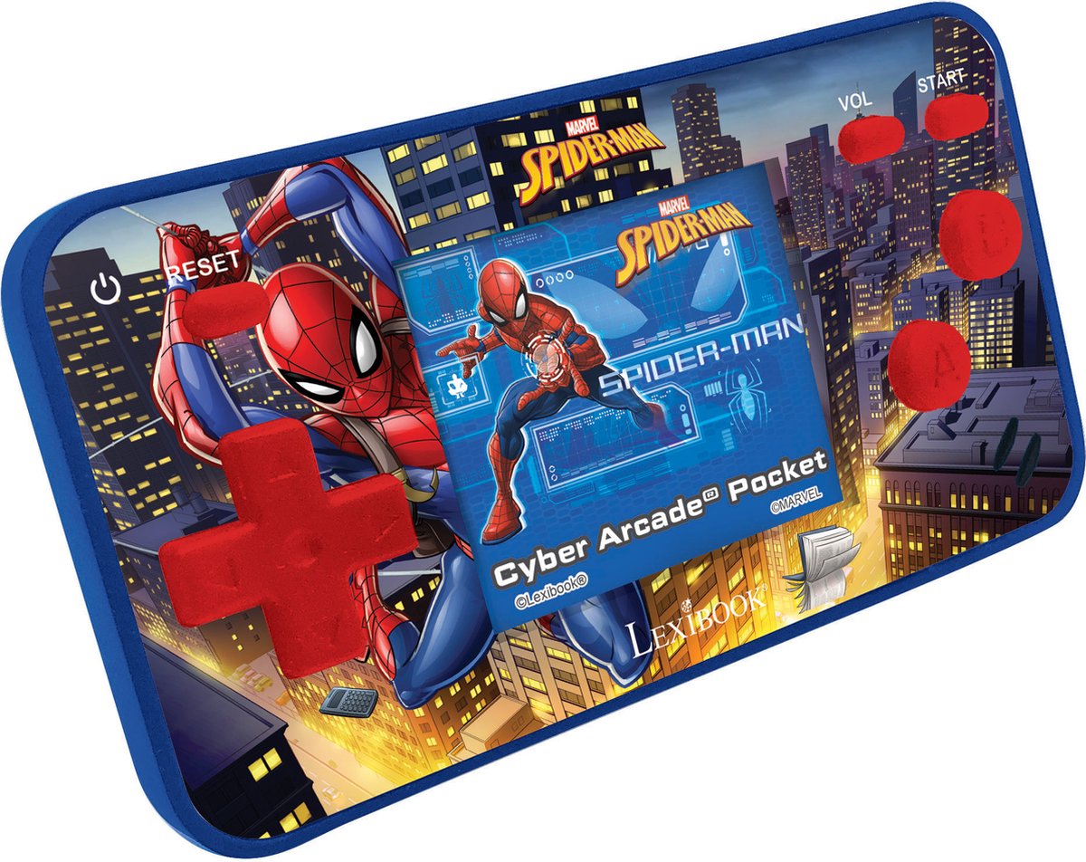 Spiderman™ Lexibook Spider-Man Cyber Arcade Console de jeu de poche, 150 jeux, LCD, fonctionne sur batterie, rouge bleu