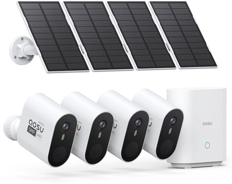Système Aosu solarcam max - 4 caméras de sécurité - résolution 2k - énergie solaire - sans fil - 32 Go