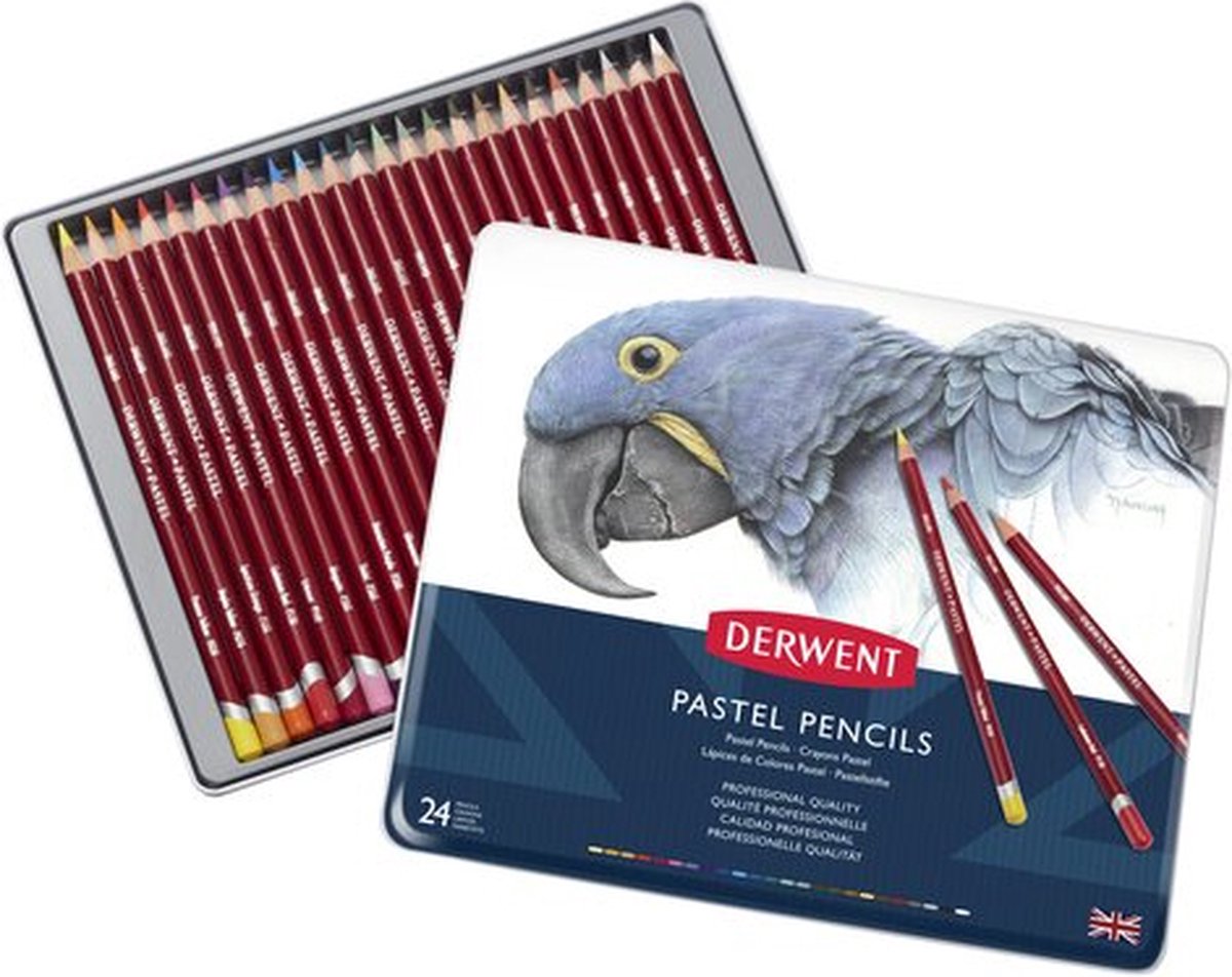 Crayons pastel Derwent - assortiment en boîte métallique - 4mm - 24 pièces