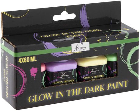 Peinture acrylique Creative Craft Group qui brille dans le noir, lot de 4 x 60 ml de peinture artisanale.
