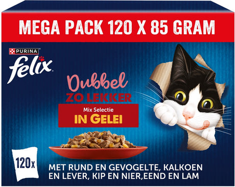 Felix deux fois plus savoureux en gelée - nourriture humide pour chats - sélection campagne - 120 x 85 g