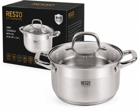 Marmite à induction Resto 3,6 litres ø20 cm inox avec couvercle en verre – marmite à soupe poêle – ustensiles de cuisine 92003 – tous feux – argent