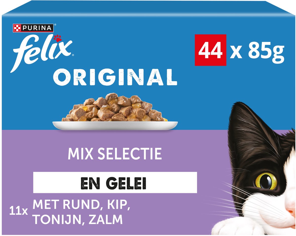 Sélection Felix original in jelly mix - nourriture humide pour chats - bœuf poulet thon saumon - 44 x 85 g