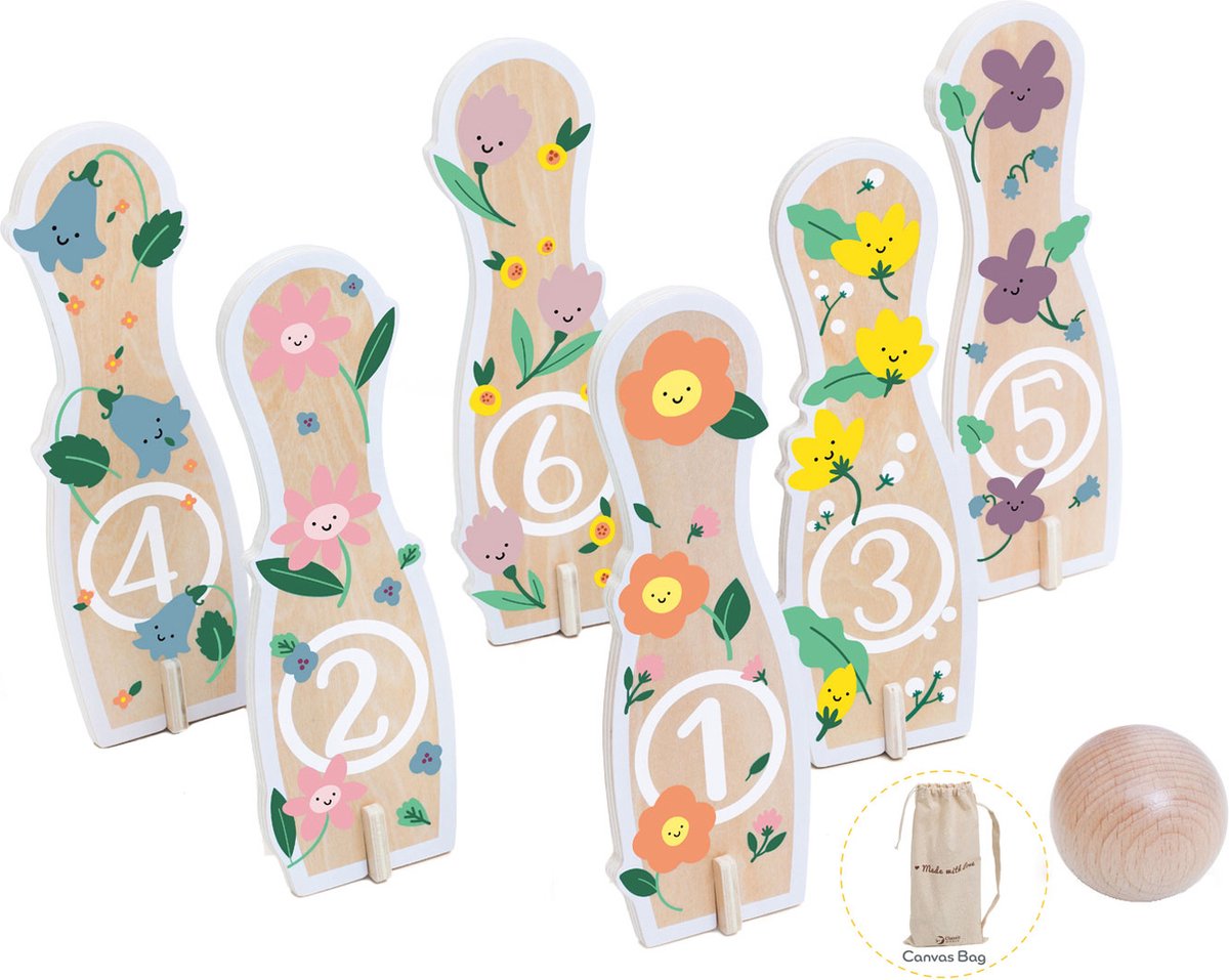 Jeu de quilles en bois classique du monde, fleurs, 14 pièces