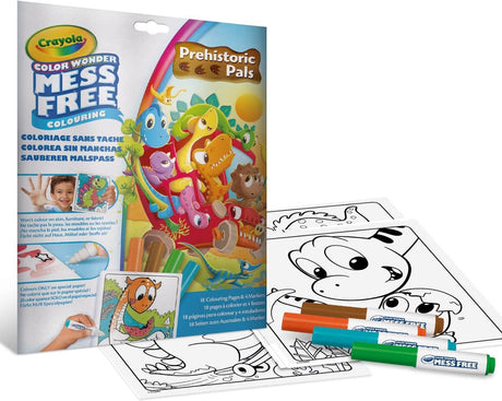 Crayola - Color Wonder - Livre de coloriage - 18 pages à colorier avec 4 marqueurs sans bavures - Sujet Amis dinosaures