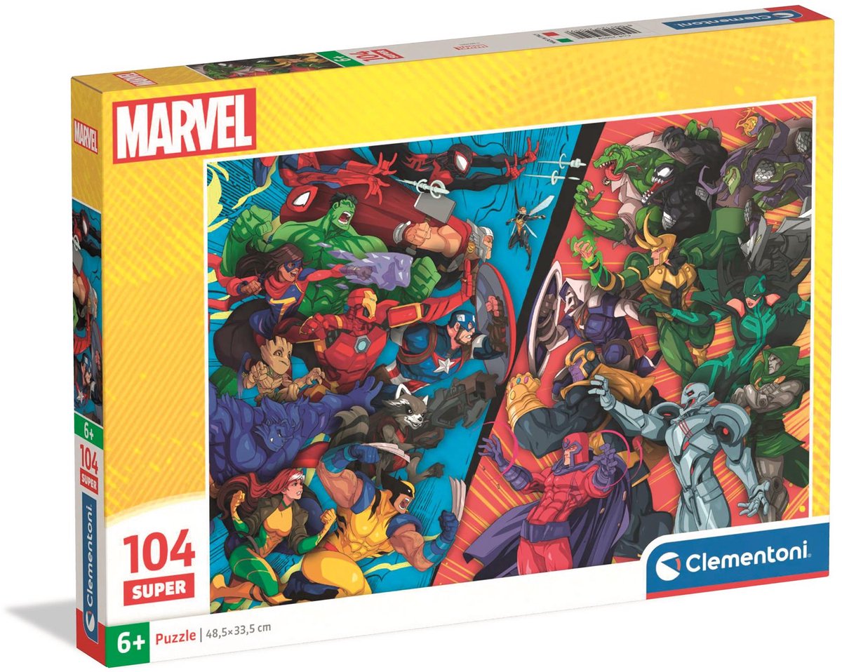 Clementoni - puzzle enfant - 104 pièces - super-héros vs méchants - puzzle à partir de 6 ans