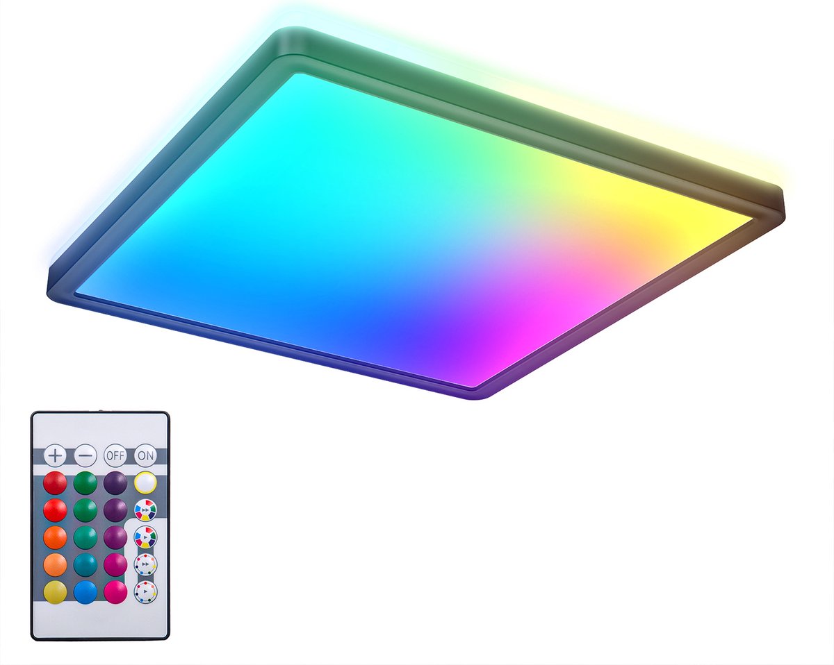Briloner b.k.licht - plafonnier LED rgb - noir - dimmable - avec lumière indirecte - lumière colorée - avec télécommande - l: 29cm
