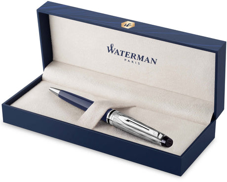 Stylo à bille expert Waterman | peinture bleu métal avec détail palladium | capuchon ciselé | avec coffret cadeau