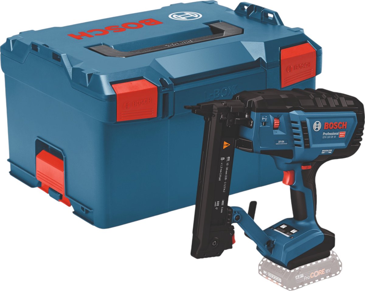 Agrafeuse-agrafeuse à batterie Bosch professional gth 18v-38 m 18v corps de base en l-boxx - 0601482501