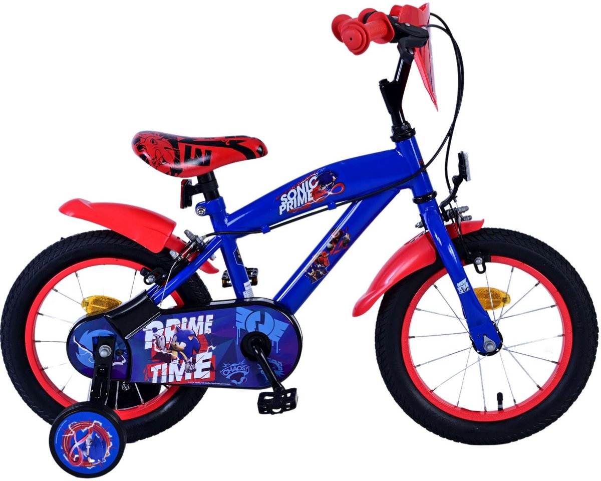 SONIC Prime Children's Bicycle - Boys - 14 pouces - Blue Red - deux freins à main