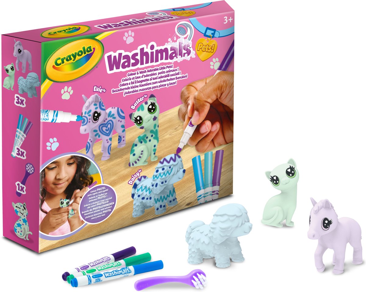Crayola - washimals - paquet passe-temps - ensemble de recharge pour animaux de compagnie avec 3 chiots couleurs pastel