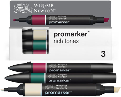 Winsor Newton 0290191 Pro Marker Set 3 pièces – Tons riches – Marqueurs à alcool avec double pointe