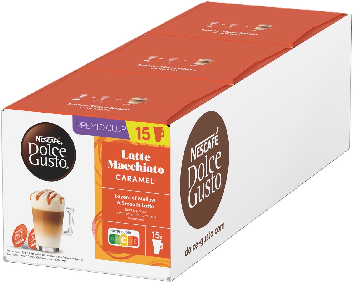 Nescafé dolce gusto capsules latte macchiato caramel - 90 tasses à café pour 45 tasses de café