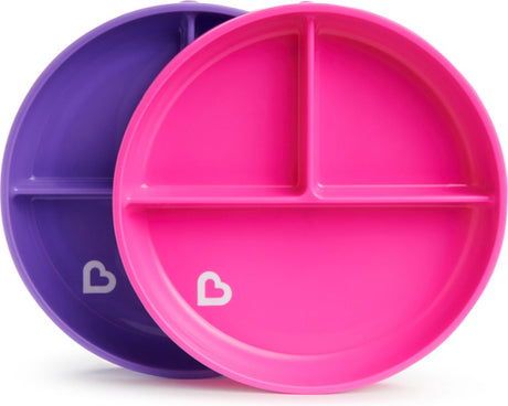 Assiettes Munchkin avec ventouse - antidérapantes - passent au lave-vaisselle et au micro-ondes - par 2 pièces - à partir de 6 mois - rose violet