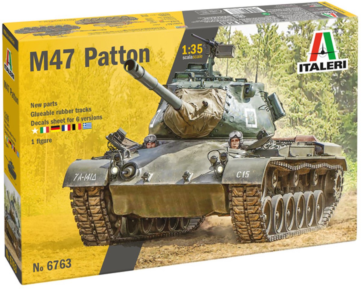 Kit de modèle Italeri véhicules militaires - 6763 m47 patton - 6 options de décalcomanies - plastique du char de combat principal - 1:35 - modélisme