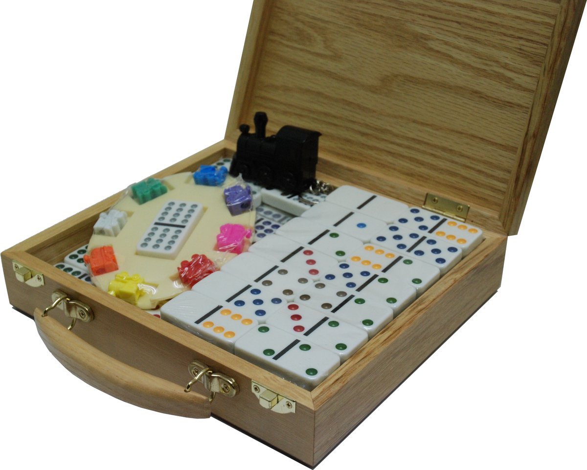 Hot games domino dubbel 12 mexican train in houten kist