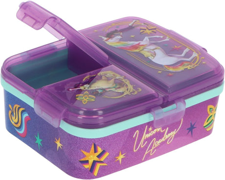 Boîte à lunch pour enfants Stor Unicorn Academy - boîte à lunch avec 4 compartiments pour enfants à partir de 4 ans - passe au lave-vaisselle sans BPA - violet